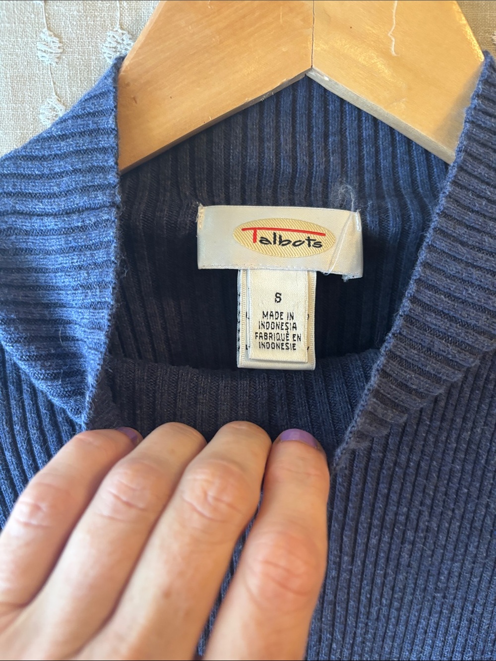 Talbots Ribbed Mock Neck Sweater - Navy Blue - Picture 2 of 5